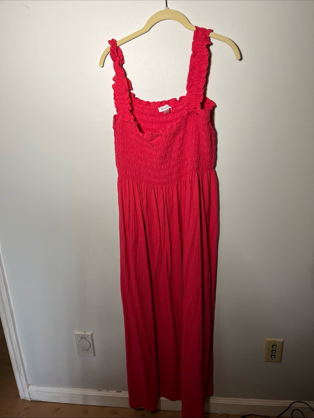 Calvin Klein Ruffled Strap Smocked Maxi Dress in hot pink